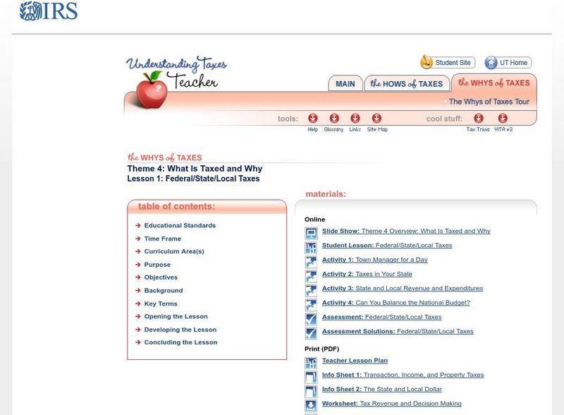 Irs: Federal/state/local Taxes Lesson Plans Lesson Plan Irs: Federal/state/local Taxes Lesson Plans Lesson Plan