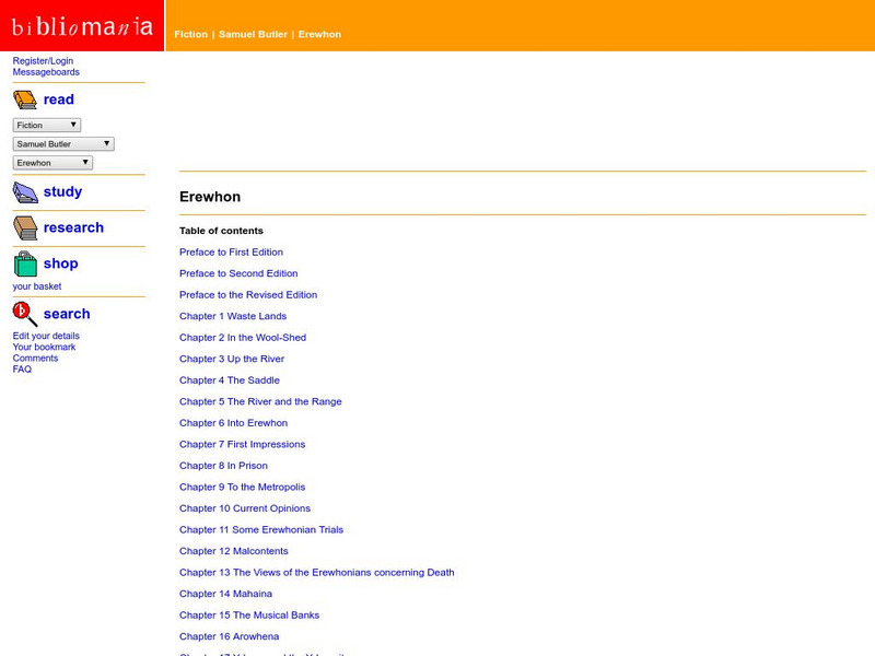 Bibliomania: Samuel Butler Erewhon Primary Bibliomania: Samuel Butler Erewhon Primary