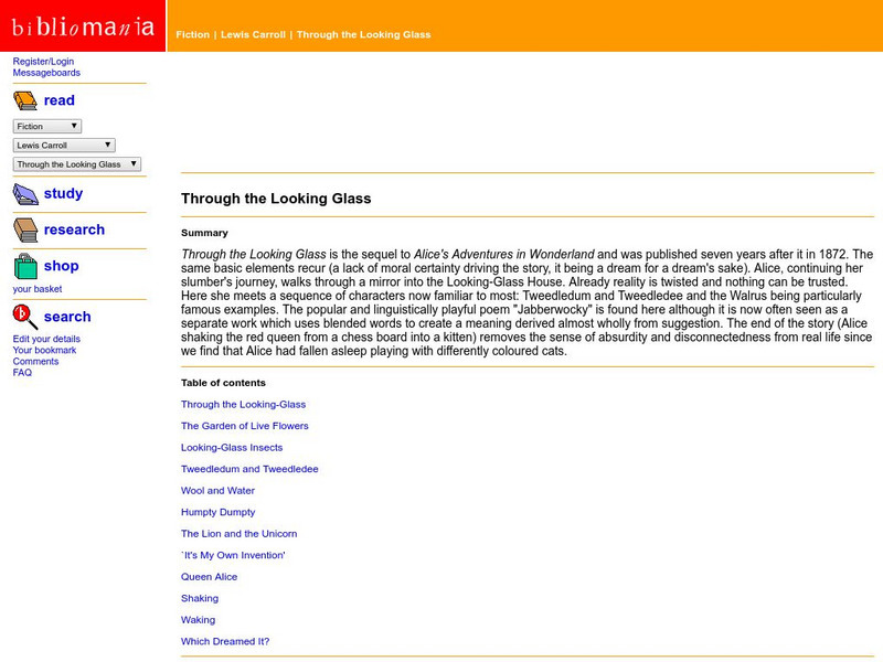 Bibliomania: Lewis Carroll Through the Looking Glass Handout Bibliomania: Lewis Carroll Through the Looking Glass Handout