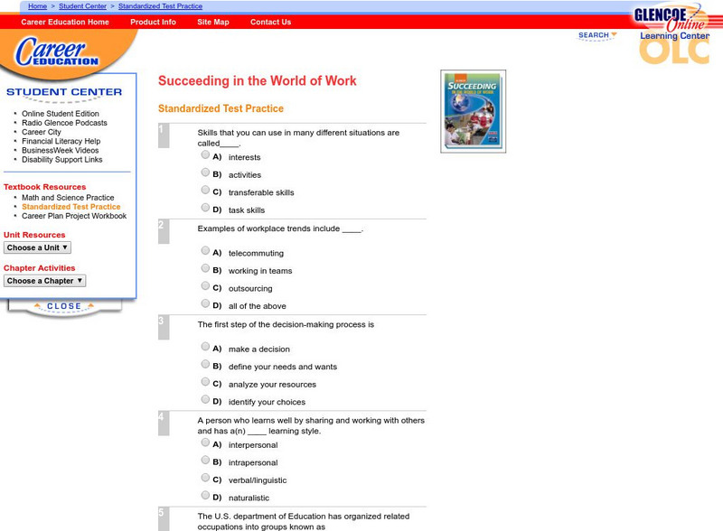 Glencoe Career Education: Succeeding in the World of Work Standardized Test Unknown Type Glencoe Career Education: Succeeding in the World of Work Standardized Test Unknown Type