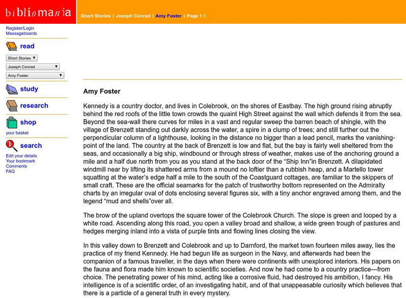 Bibliomania: Joseph Conrad Amy Foster Handout Bibliomania: Joseph Conrad Amy Foster Handout