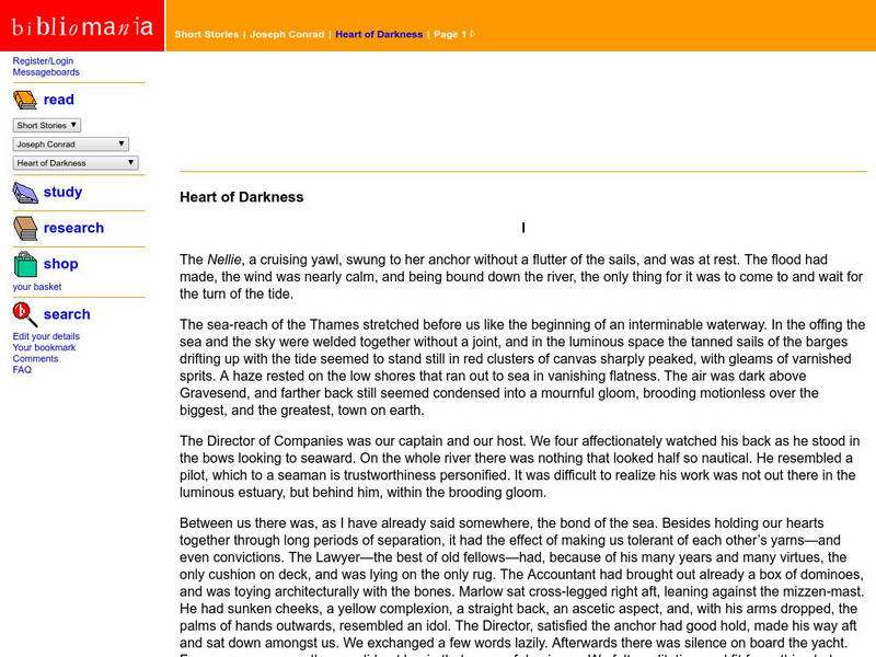 Bibliomania: Joseph Conrad Heart of Darkness Handout Bibliomania: Joseph Conrad Heart of Darkness Handout