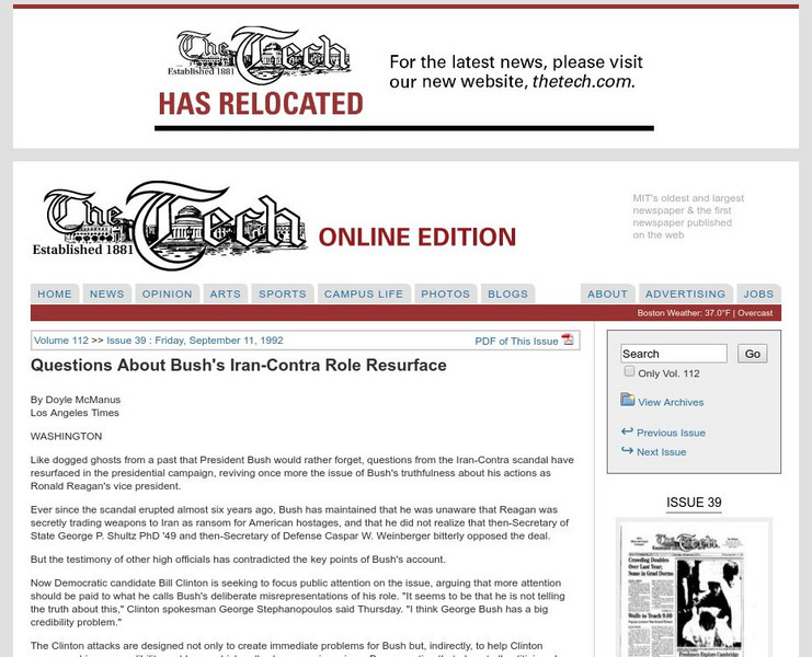 Mit: The Tech: Questions About Bush's Iran Contra Role Article Mit: The Tech: Questions About Bush's Iran Contra Role Article