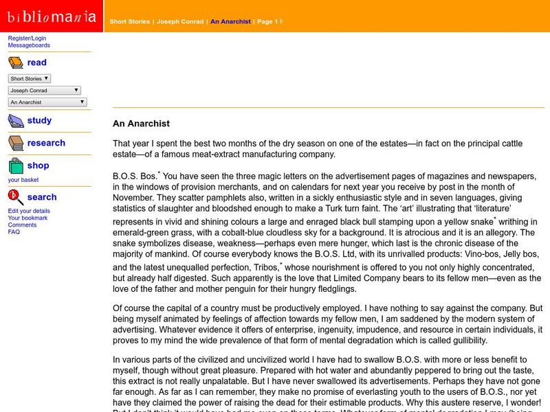 Bibliomania: Joseph Conrad an Anarchist Handout