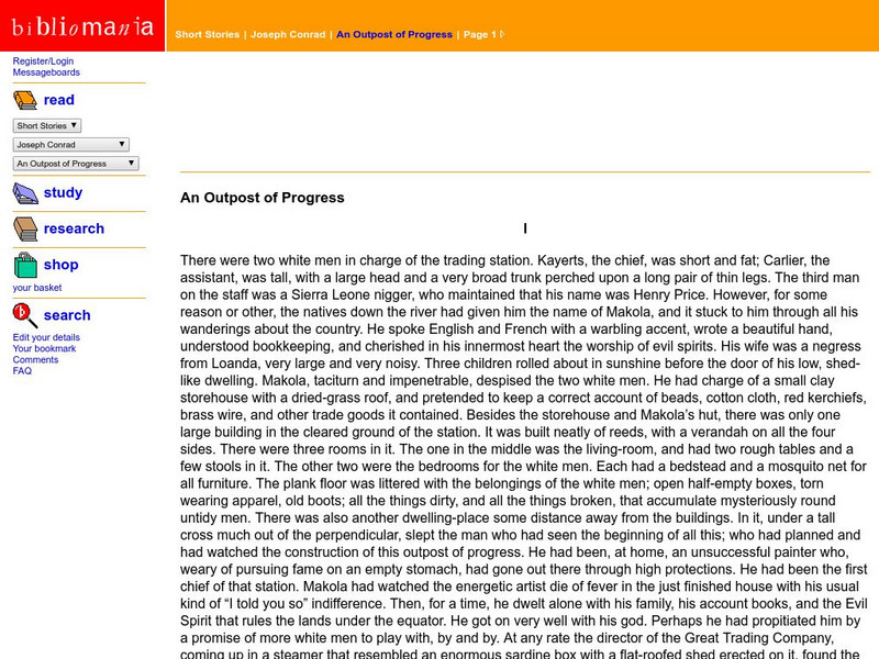 Bibliomania: Joseph Conrad an Outpost of Progress Handout