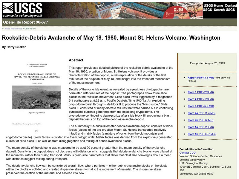 Usgs: Rockslide Debris Avalanche of May 18, 1980 Website Usgs: Rockslide Debris Avalanche of May 18, 1980 Website