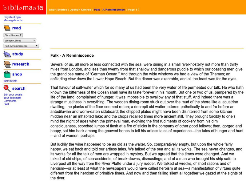 Bibliomania: Joseph Conrad Falk a Reminiscence Handout