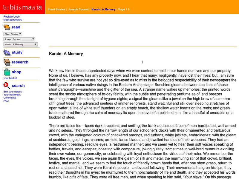 Bibliomania: Joseph Conrad Karain: A Memory Handout