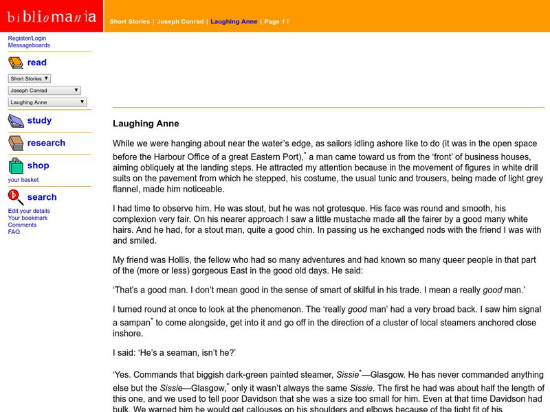 Bibliomania: Joseph Conrad Laughing Anne Handout