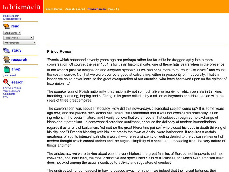 Bibliomania: Joseph Conrad Prince Roman Handout