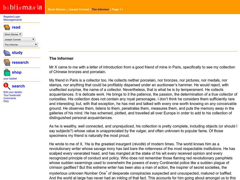 Bibliomania: Joseph Conrad the Informer Handout