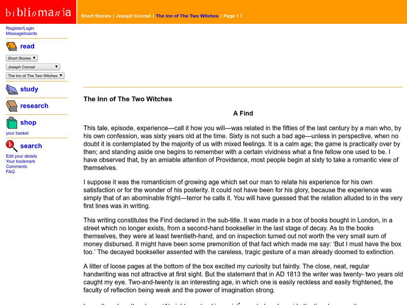 Bibliomania: Joseph Conrad the Inn of the Two Witches Handout