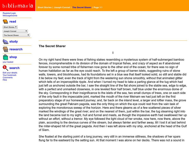 Bibliomania: Joseph Conrad the Secret Sharer Handout