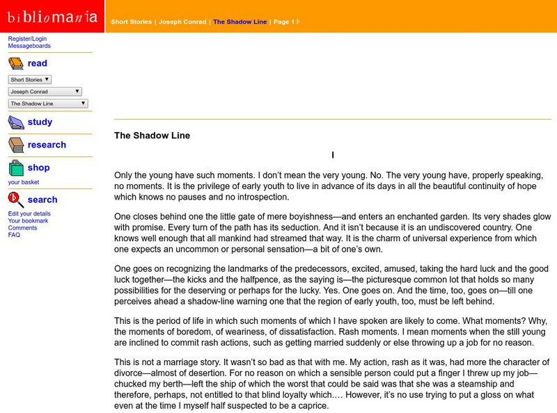Bibliomania: Joseph Conrad the Shadow Line Handout