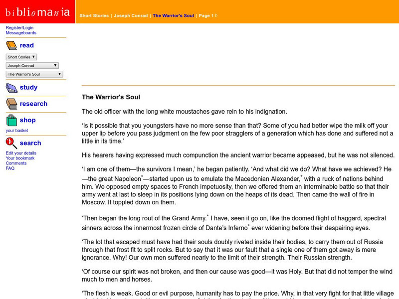 Bibliomania: Joseph Conrad the Warrior's Soul Handout