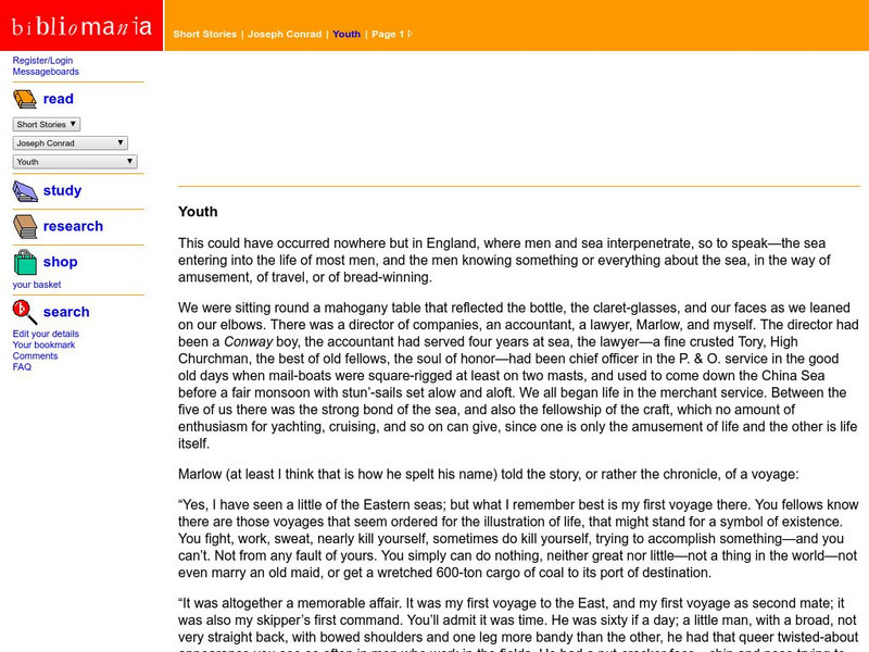 Bibliomania: Joseph Conrad Youth Handout