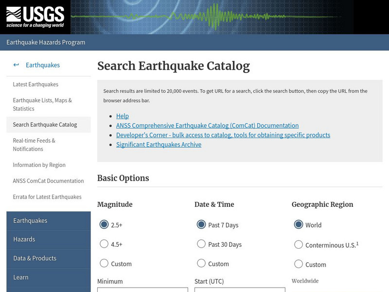 U.s. Geological Survey: Search Earthquake Catalog Interactive U.s. Geological Survey: Search Earthquake Catalog Interactive