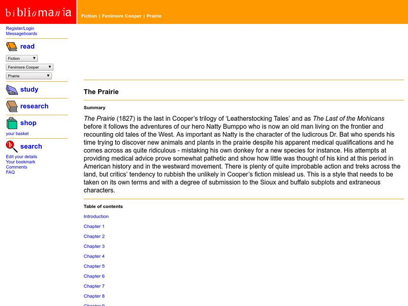 Bibliomania: Fenimore Cooper the Prairie Handout Bibliomania: Fenimore Cooper the Prairie Handout