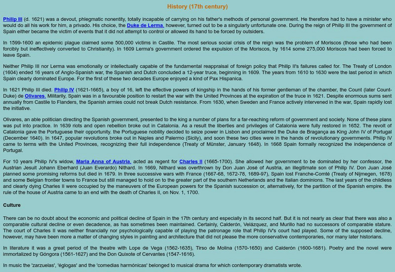 Web Gallery of Art: Spain: History (17Th Century) Handout Web Gallery of Art: Spain: History (17Th Century) Handout