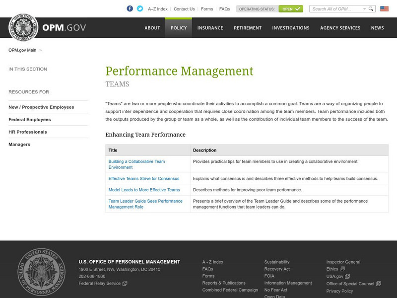 United States Office of Personnel Management: Teams Website United States Office of Personnel Management: Teams Website