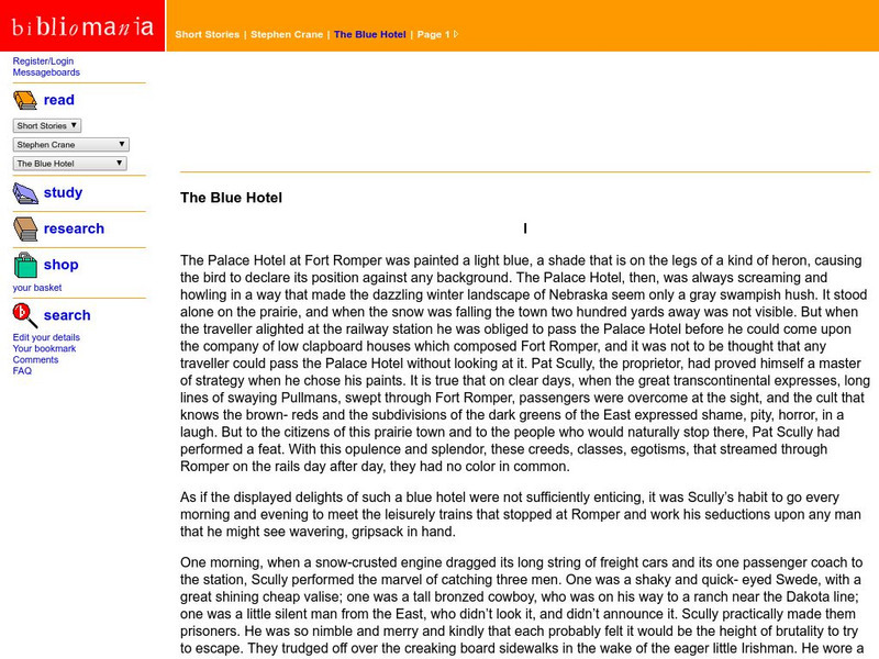 Bibliomania: Stephen Crane the Blue Hotel eBook