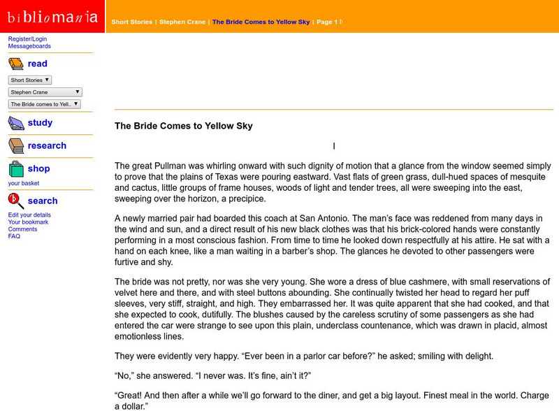 Bibliomania: Stephen Crane Bride Comes to Yellow Sky eBook