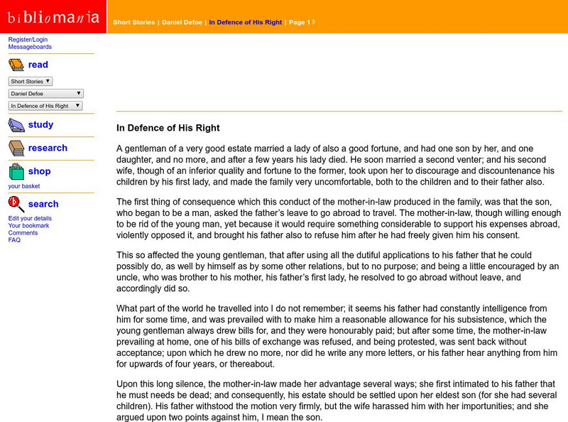 Bibliomania: Daniel Defoe: In Defence of His Right Handout