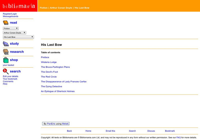 Bibliomania: Arthur Conan Doyle: His Last Bow Handout