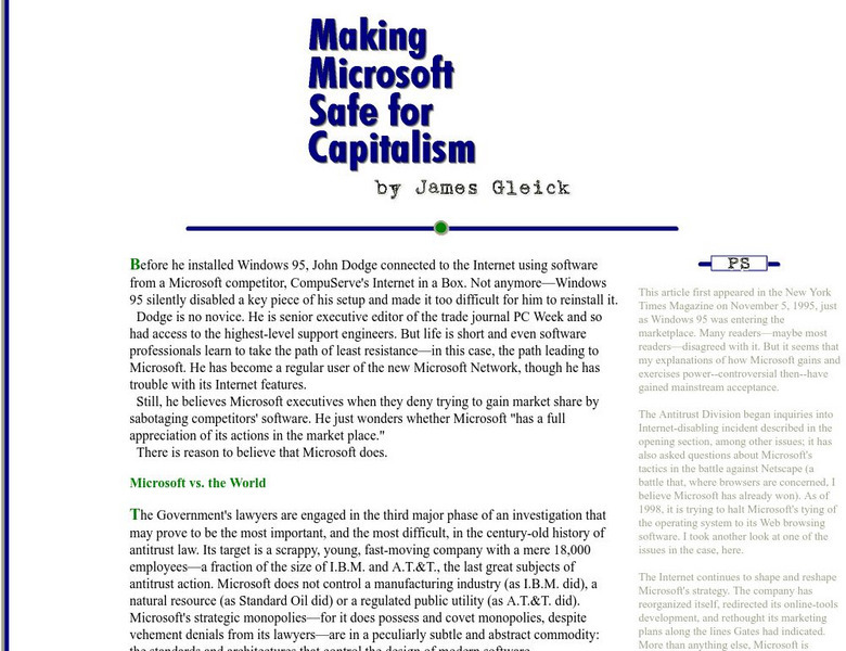 James Gleick: Capitalism and Microsoft Article James Gleick: Capitalism and Microsoft Article