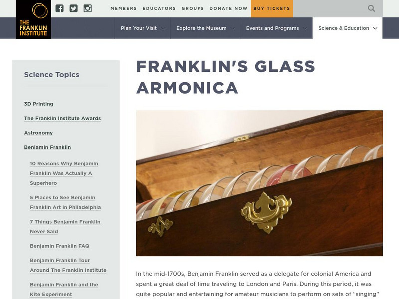 Franklin Institute: Ben Franklin's Armonica Handout Franklin Institute: Ben Franklin's Armonica Handout