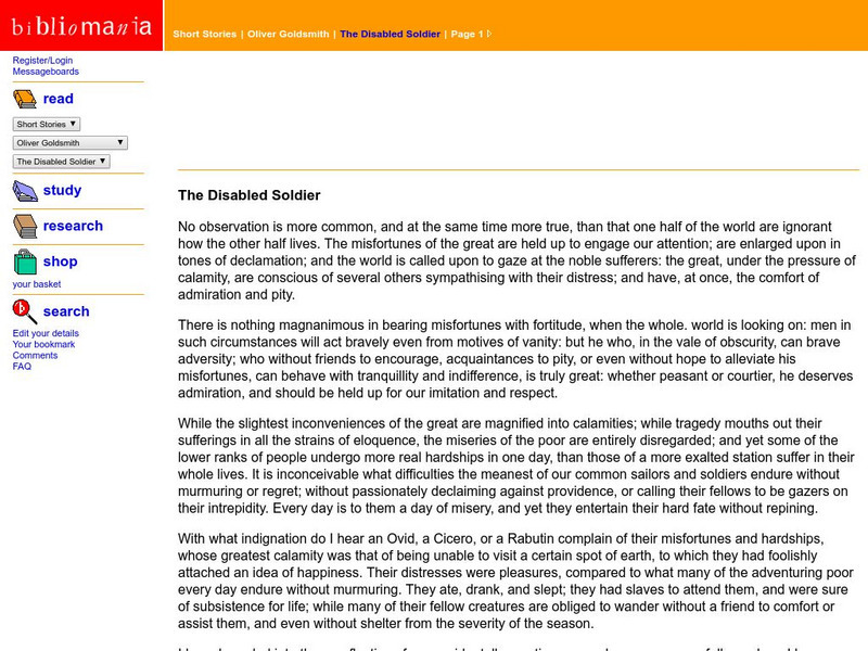 Bibliomania: Oliver Goldsmith: The Disabled Soldier Handout Bibliomania: Oliver Goldsmith: The Disabled Soldier Handout
