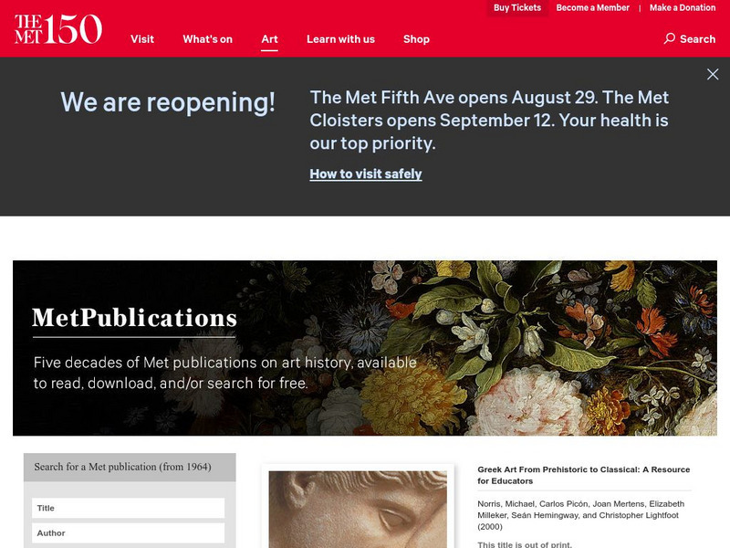 Metropolitan Museum of Art: Greek Art Prehistoric to Classical: Ed Resource Lesson Plan