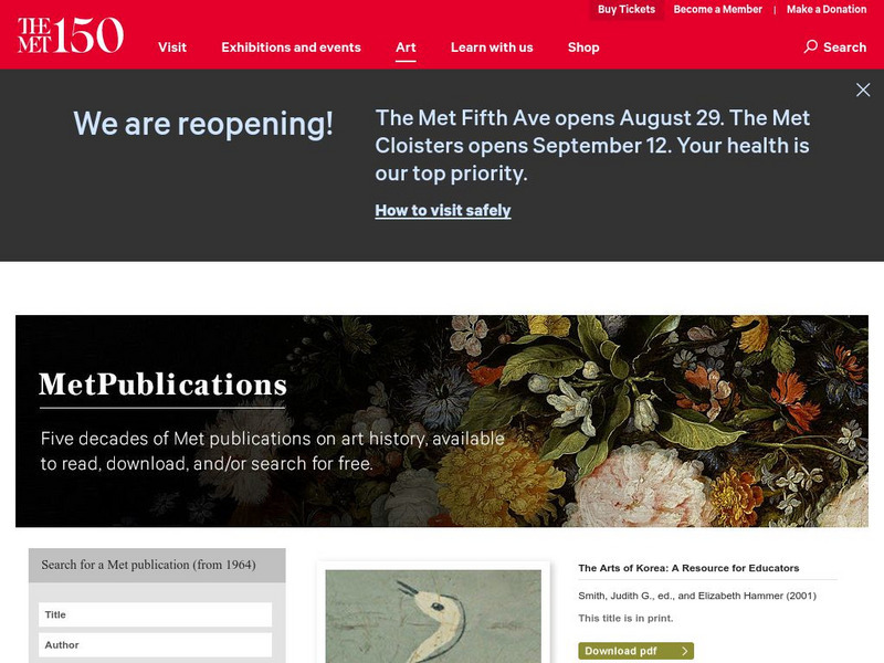Metropolitan Museum of Art: The Arts of Korea: A Resource for Educators Lesson Plan Metropolitan Museum of Art: The Arts of Korea: A Resource for Educators Lesson Plan