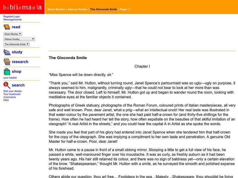 Bibliomania: Aldous Huxley: "The Gioconda Smile" Handout