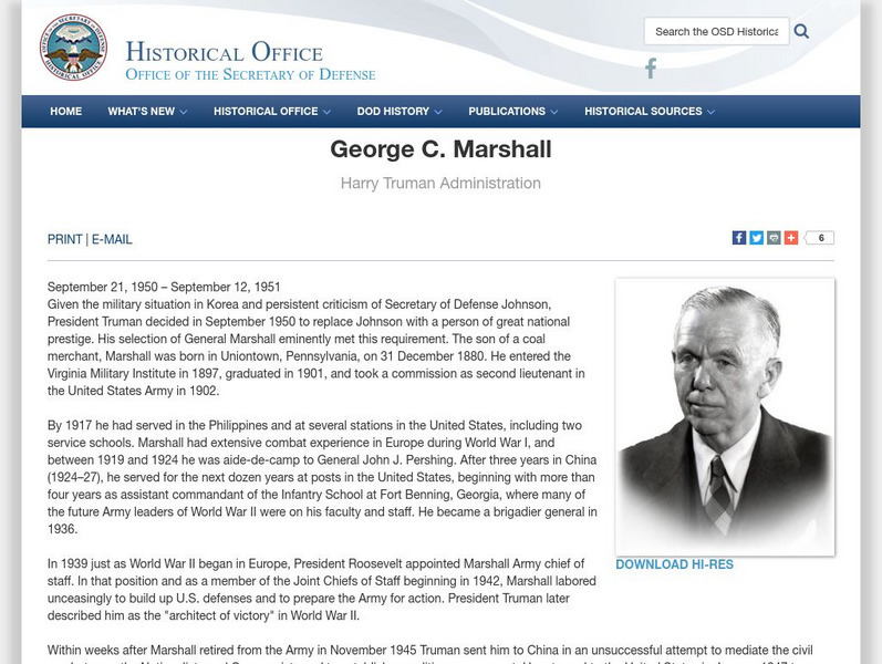 Us Dept. Of Defense: George C. Marshall Handout Us Dept. Of Defense: George C. Marshall Handout