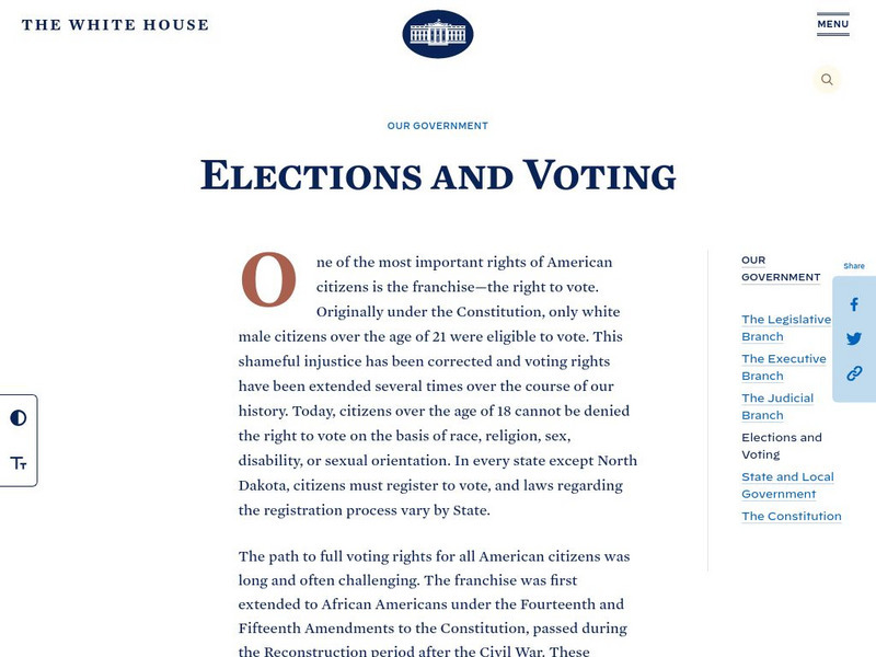 The White House: Elections & Voting Handout The White House: Elections & Voting Handout