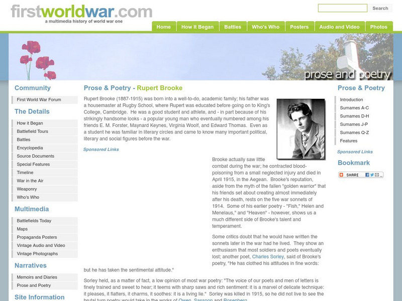 Prose & Poetry: Rupert Brooke Activity Prose & Poetry: Rupert Brooke Activity