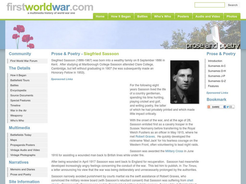 First World war.com: Prose & Poetry Siegfried Sassoon Handout First World war.com: Prose & Poetry Siegfried Sassoon Handout