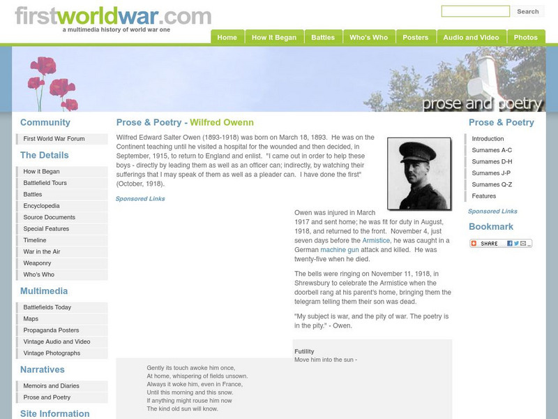 First World War: Prose & Poetry Wilfred Owen Handout First World War: Prose & Poetry Wilfred Owen Handout