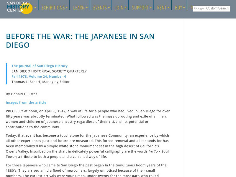 San Diego History Center: Before the War: The Japanese in San Diego Article San Diego History Center: Before the War: The Japanese in San Diego Article