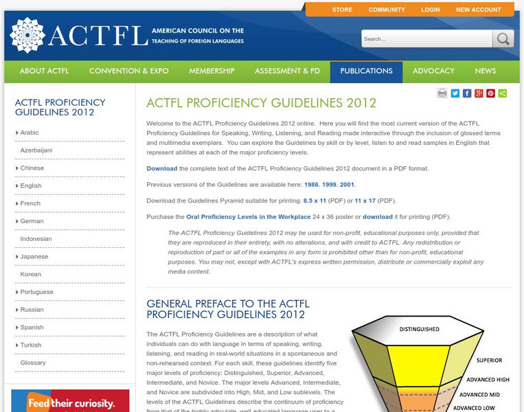 American Council on Teaching of Foreign Languages: Proficiency Guidelines 2012 Professional Doc American Council on Teaching of Foreign Languages: Proficiency Guidelines 2012 Professional Doc