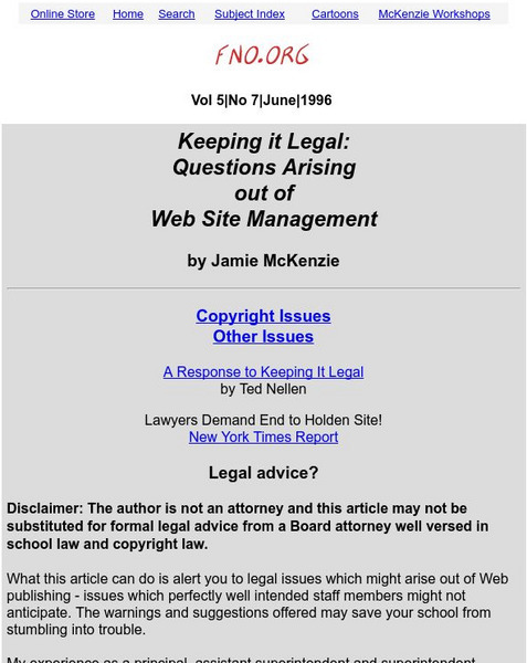 Fno: Keeping It Legal Education Web Sites Management Article Fno: Keeping It Legal Education Web Sites Management Article