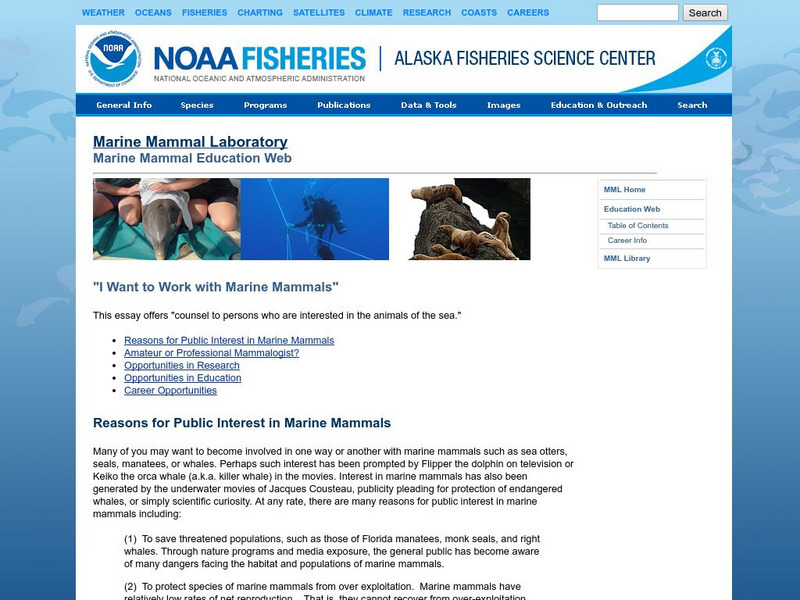 Noaa: Nmml: "I Want to Work With Marine Mammals" Website Noaa: Nmml: "I Want to Work With Marine Mammals" Website