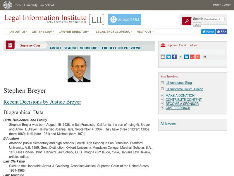 Cornell University: Law School: Us Supreme Court: Justice Breyer Website Cornell University: Law School: Us Supreme Court: Justice Breyer Website