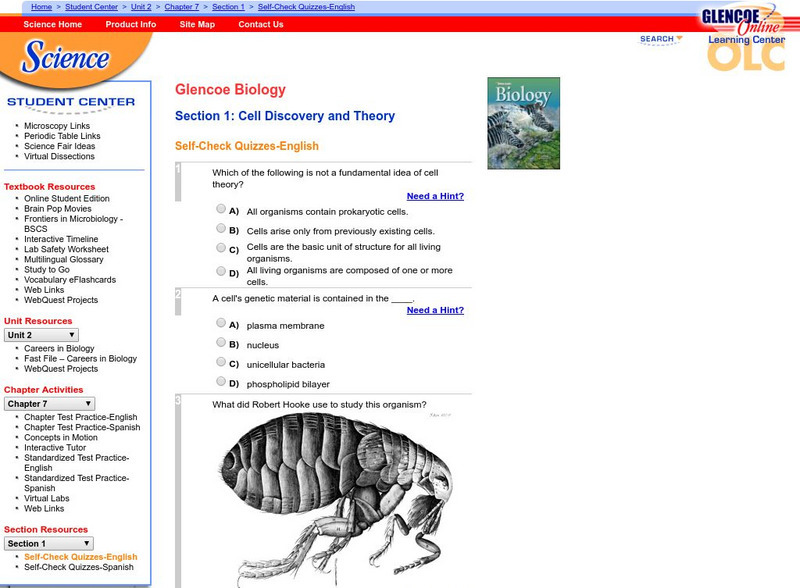 Glencoe Biology: Cell Discovery and Theory: Self Check Quiz Unknown Type
