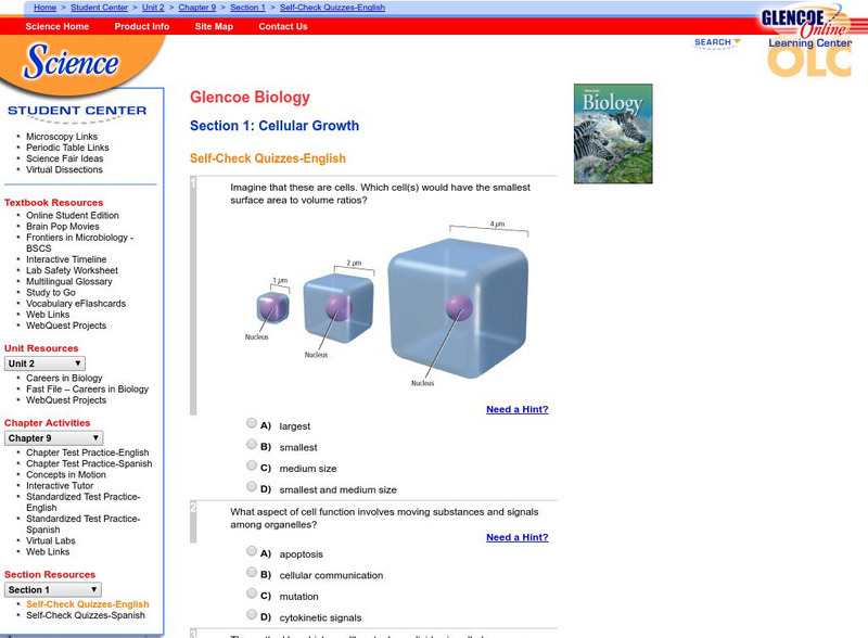 Glencoe Biology: Cellular Growth: Self Check Quiz Unknown Type Glencoe Biology: Cellular Growth: Self Check Quiz Unknown Type