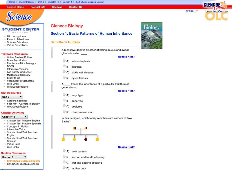 Glencoe Biology: Patterns of Human Inheritance: Self Check Quiz Unknown Type Glencoe Biology: Patterns of Human Inheritance: Self Check Quiz Unknown Type