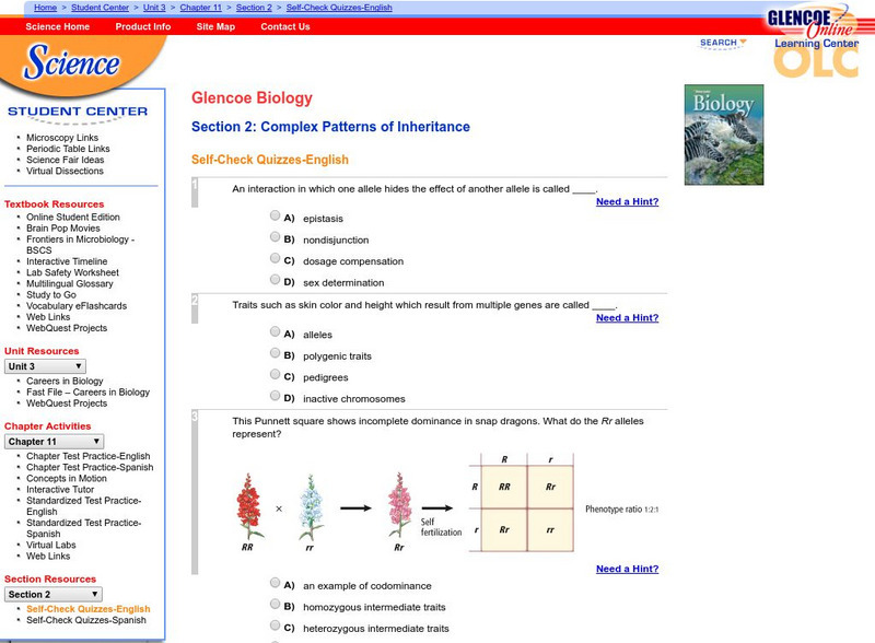 Glencoe Biology: Complex Patterns of Inheritance: Self Check Quiz Unknown Type