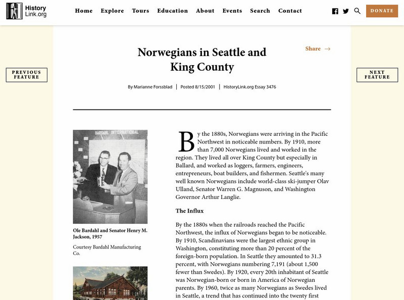 History Link: Norwegians in Seattle and King County Handout History Link: Norwegians in Seattle and King County Handout