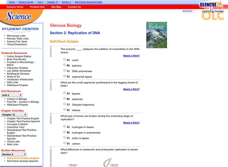 Glencoe Biology: Replication of Dna: Self Check Quiz Unknown Type Glencoe Biology: Replication of Dna: Self Check Quiz Unknown Type